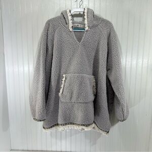 Natural Life Sherpa Blanket Hoodie Gray One Size Cozy Boho Pullover